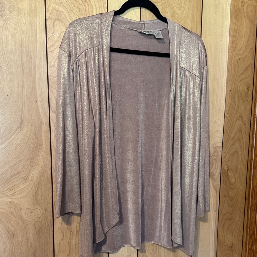 Chico's Metallic Taupe Open Cardigan
